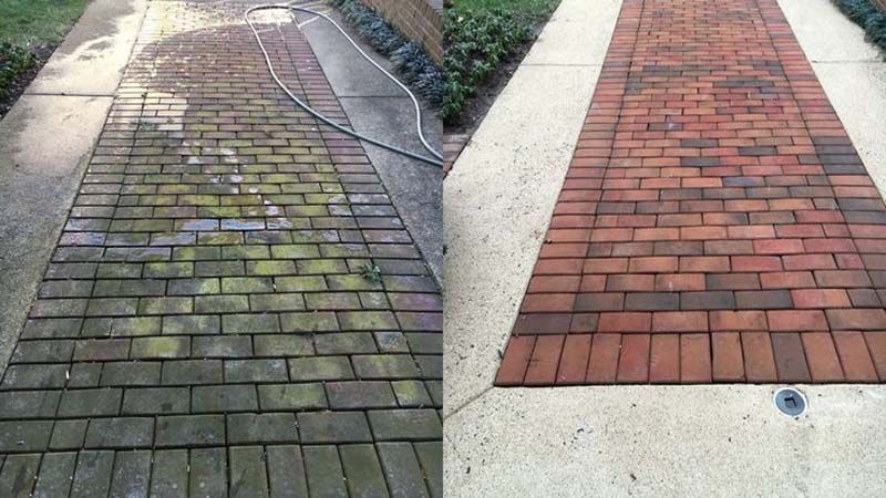 before and after pressure washing sidewalks