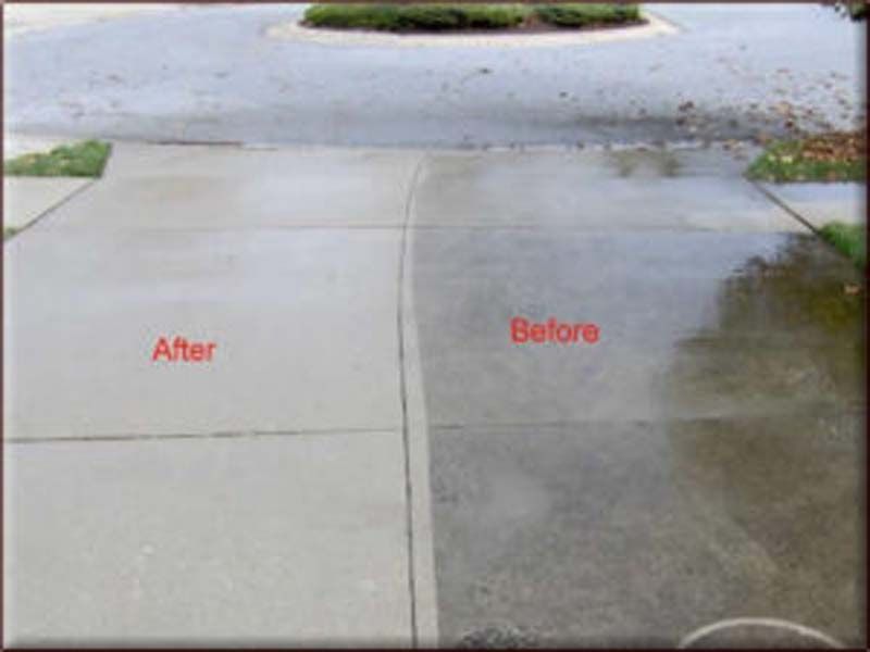 before and after cleaning a sidewalk