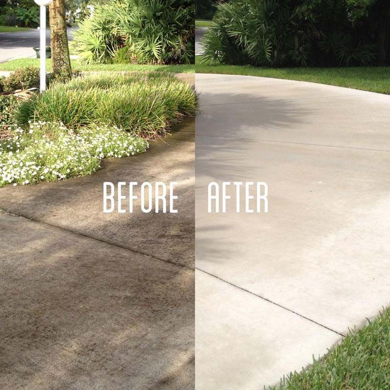 before and after cleaning a dirty driveway