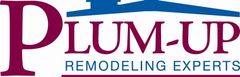 Plum-up remodeling experts logo with a house on it