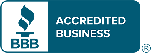 A blue sign that says accredited business on it