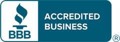 A blue sign that says accredited business on it