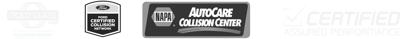 Certifications - Gold Class ICAR, Ford Certified Collision Network, Napa Autocare Collision Center, Assured Performance Certified