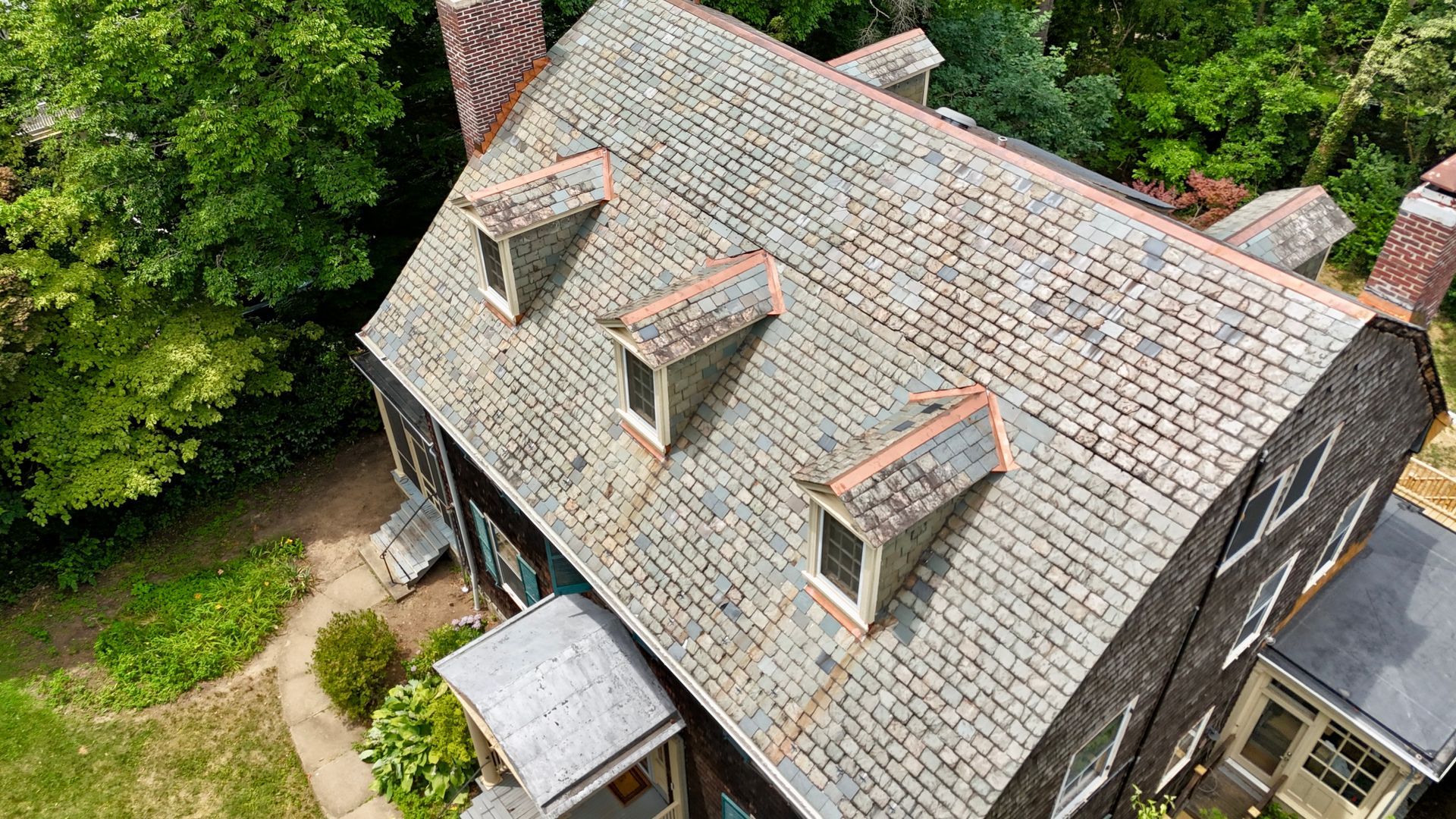 Baltimore Roland Park Copper Flashings Slate Repair Copper Ridge Cap Vent Collars OMNI-ROOF.COM