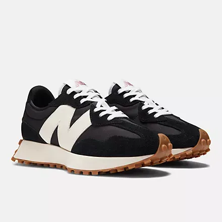 New Balance-327 Black with White and Mineral Red Women's