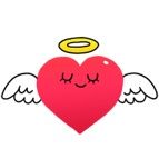 A red heart with wings and a halo on it.