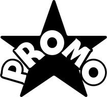 A black star with the word promo written on it