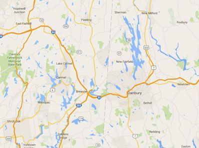 A map showing the location of a city and surrounding areas.