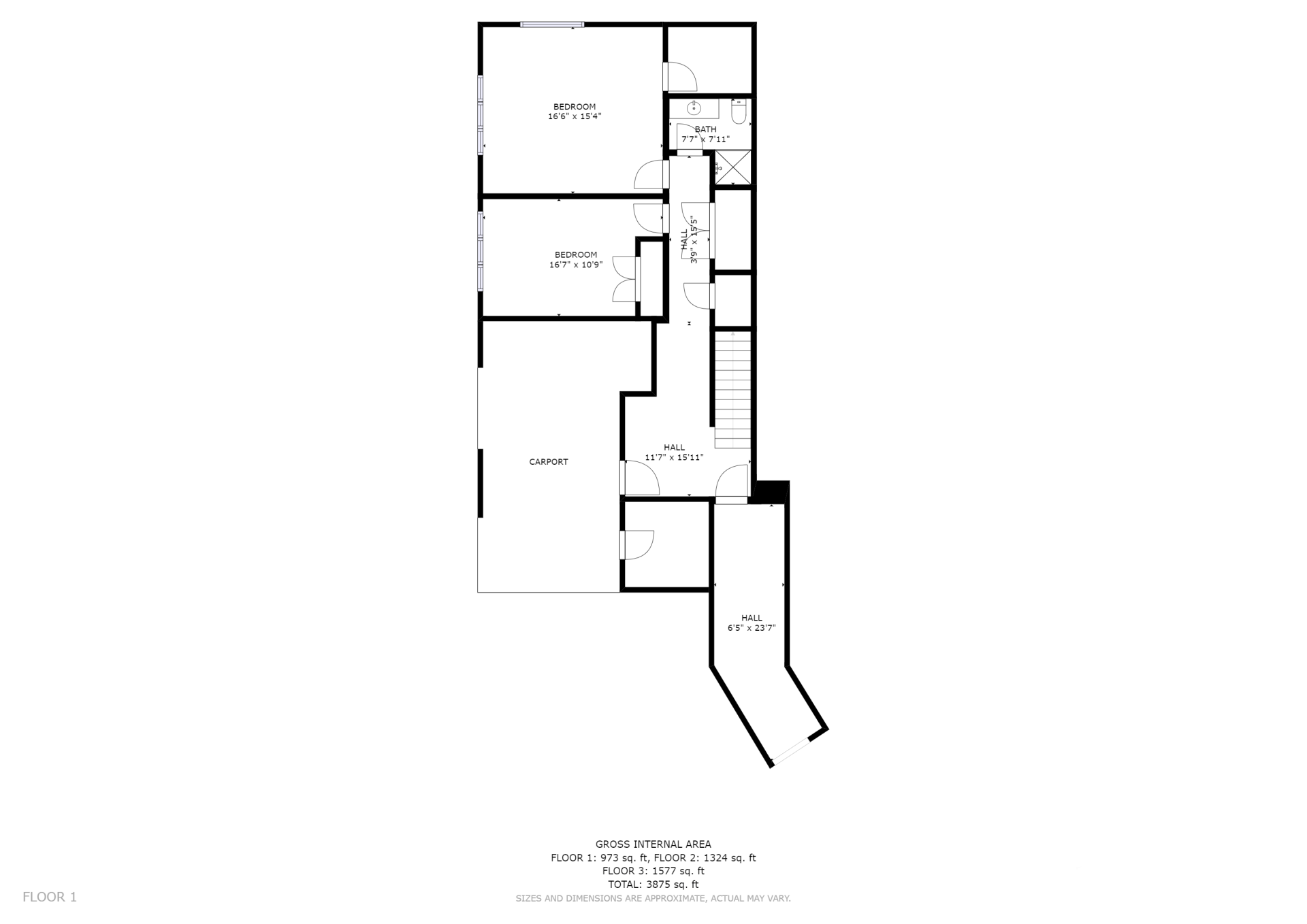 A black and white floor plan of a house on a white background.