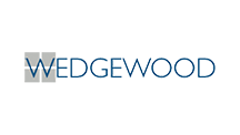 The logo for wedgewood is a blue and white logo on a white background.