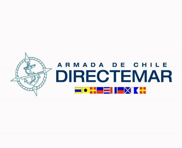 Logotipo de la Armada de Chile con rosa de los vientos, ancla y banderas marítimas.