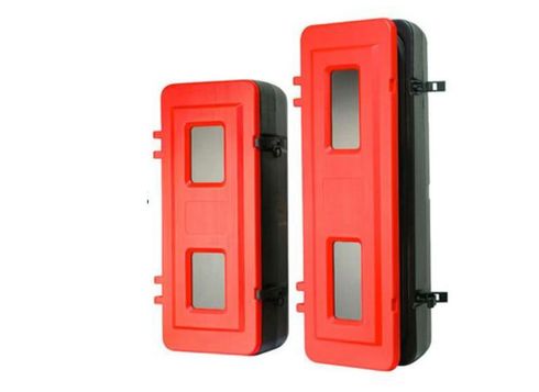 Dos cajas de seguridad de color rojo y negro con ventanas transparentes.