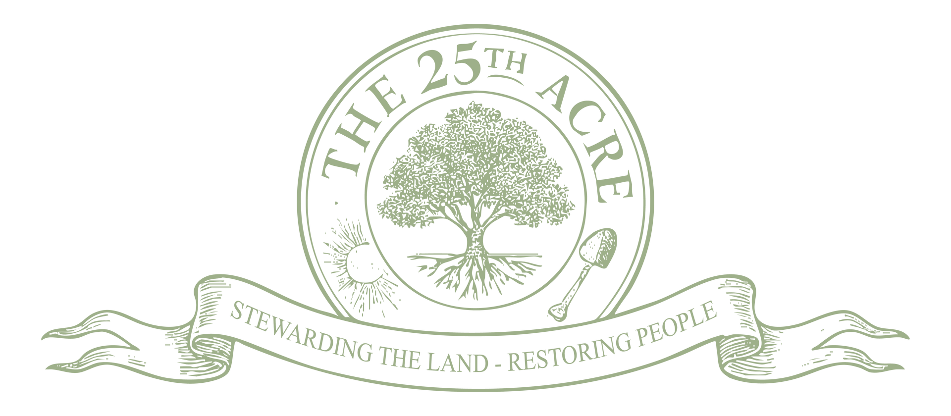 The 25th Acre logo with a tree emblem and ribbon reading “Dedication to the land, respect for people.”