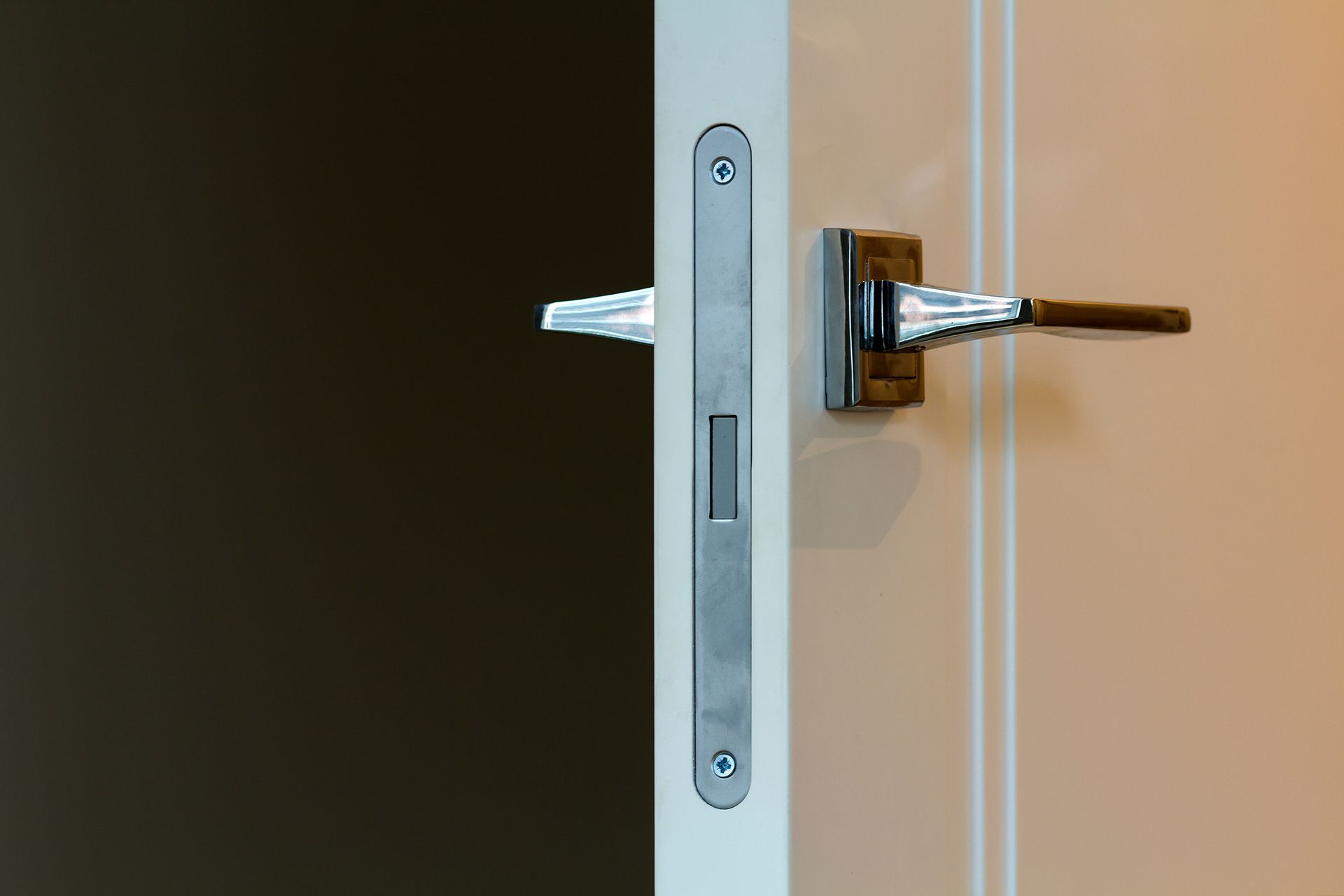 steel lock system and handles on a wooden door