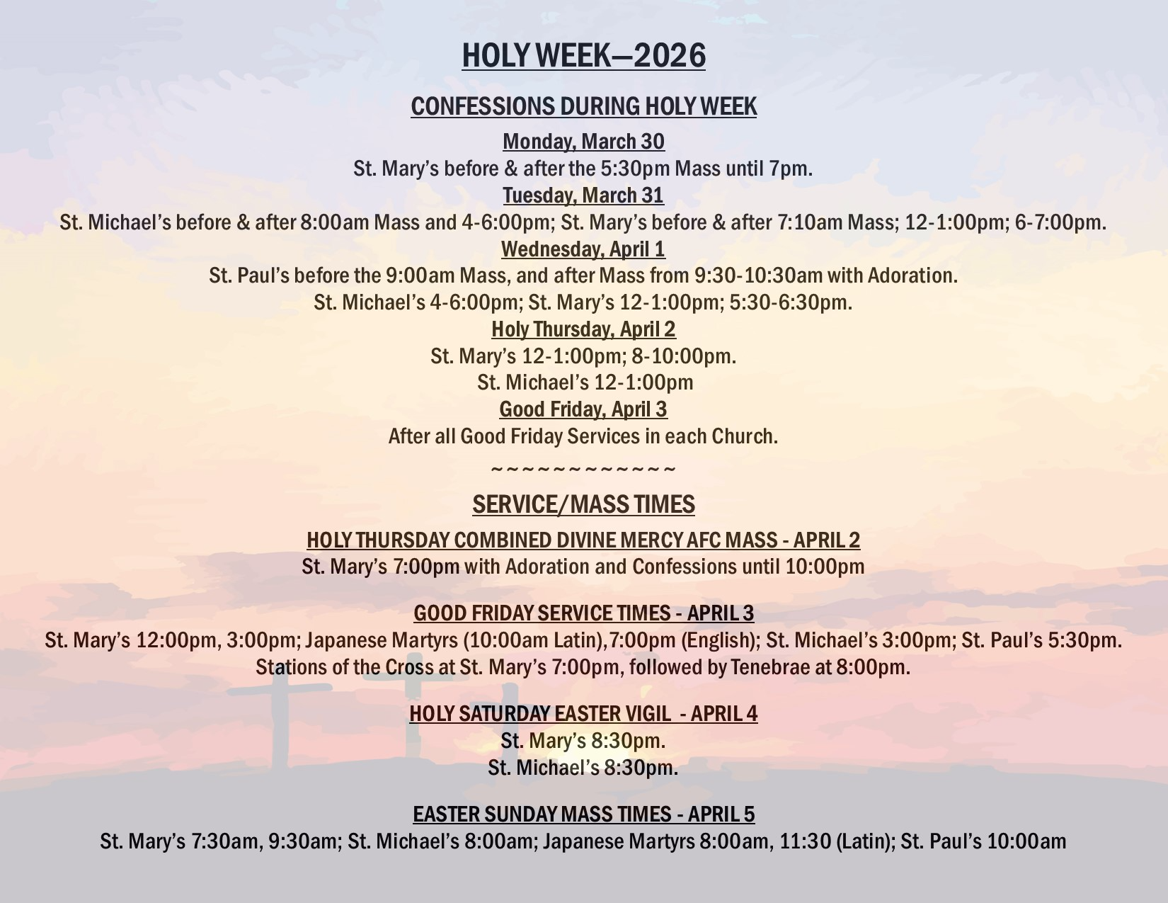 Holy Week schedule