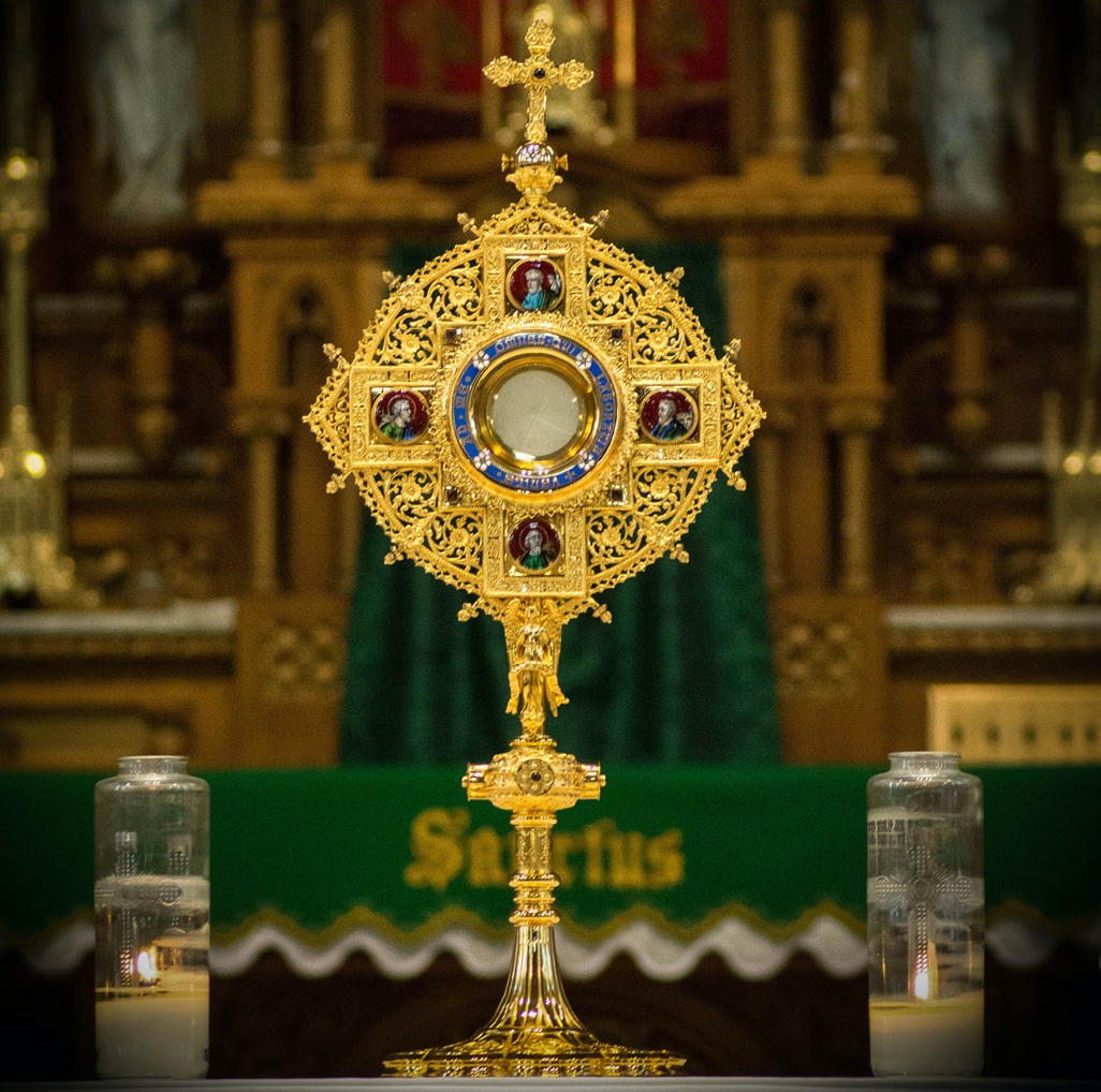 The eucharistic exposed in a monstrance for eucharistic adoration