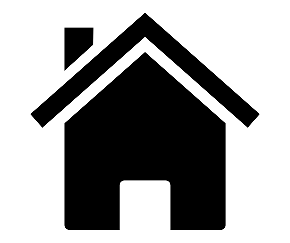 Black house icon with roof and chimney on a white background