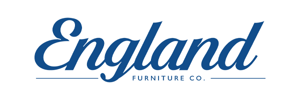 The logo for england furniture co. is blue and white.