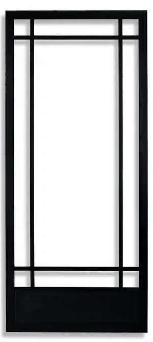 Black rectangular door with vertical and horizontal lines creating a grid pattern, white background.