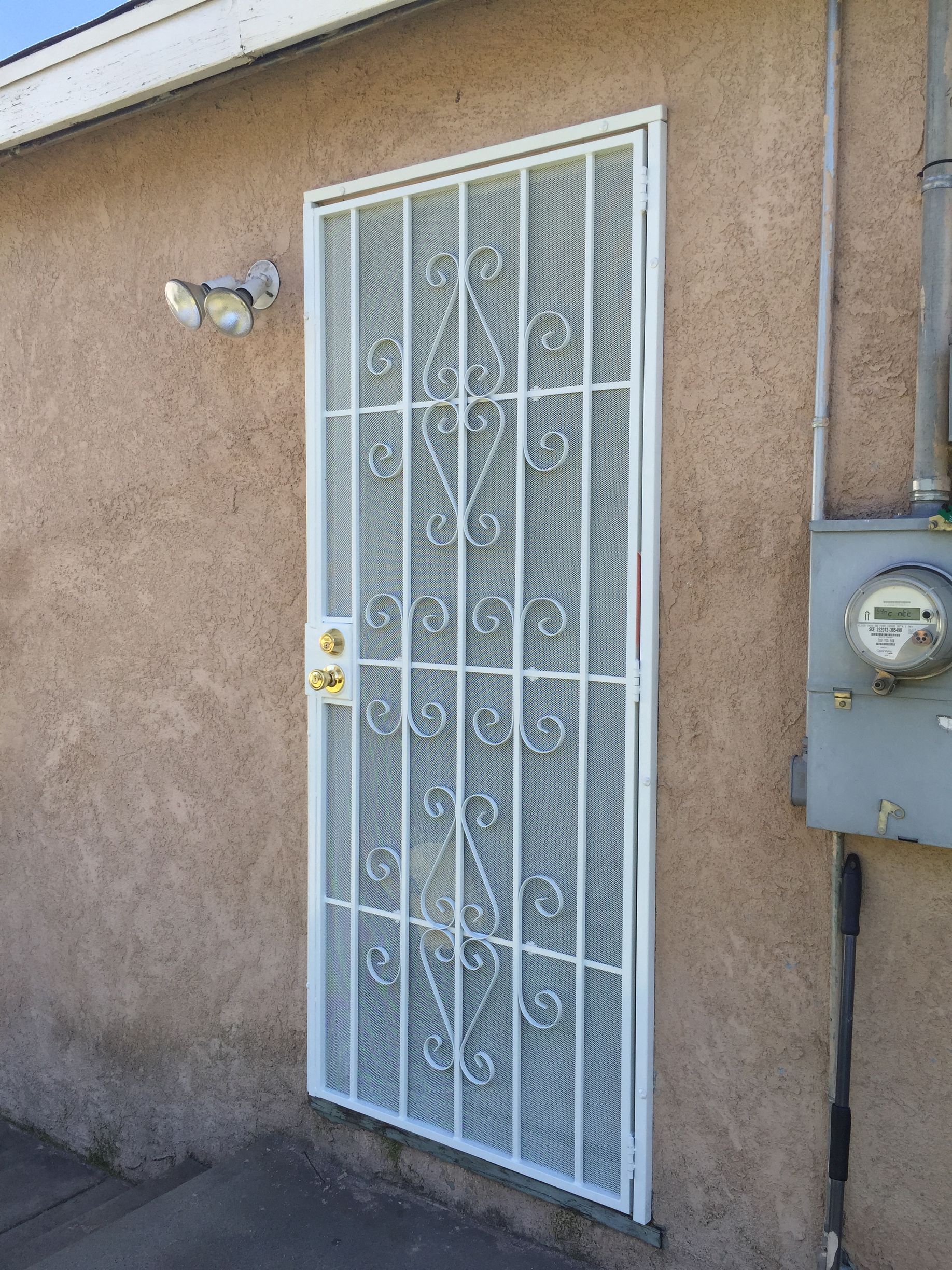 Installed by Mobile Screen Repair, a steel door with a Del Floor design in Riverside, CA.