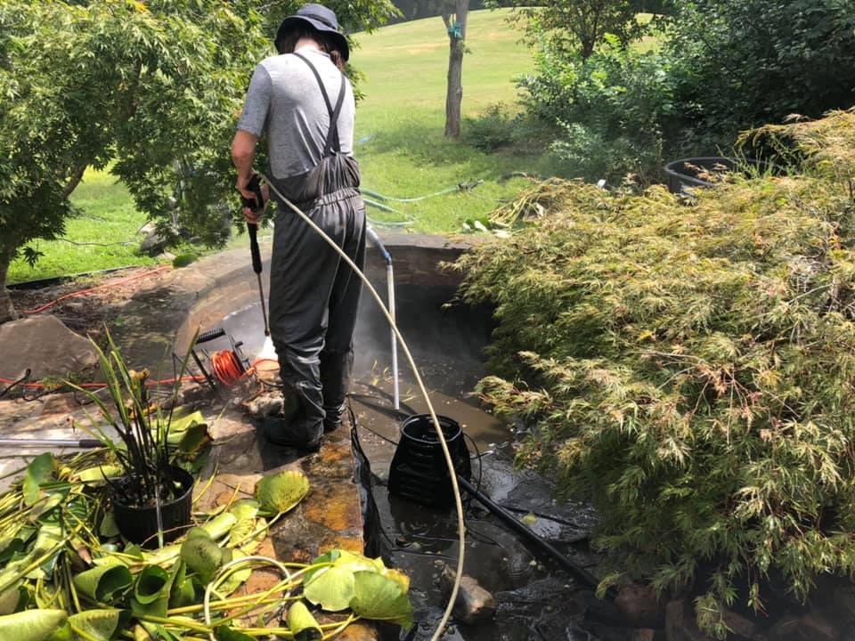 Staff with Pressure Washer — Newnan, GA — Aqua Gardens