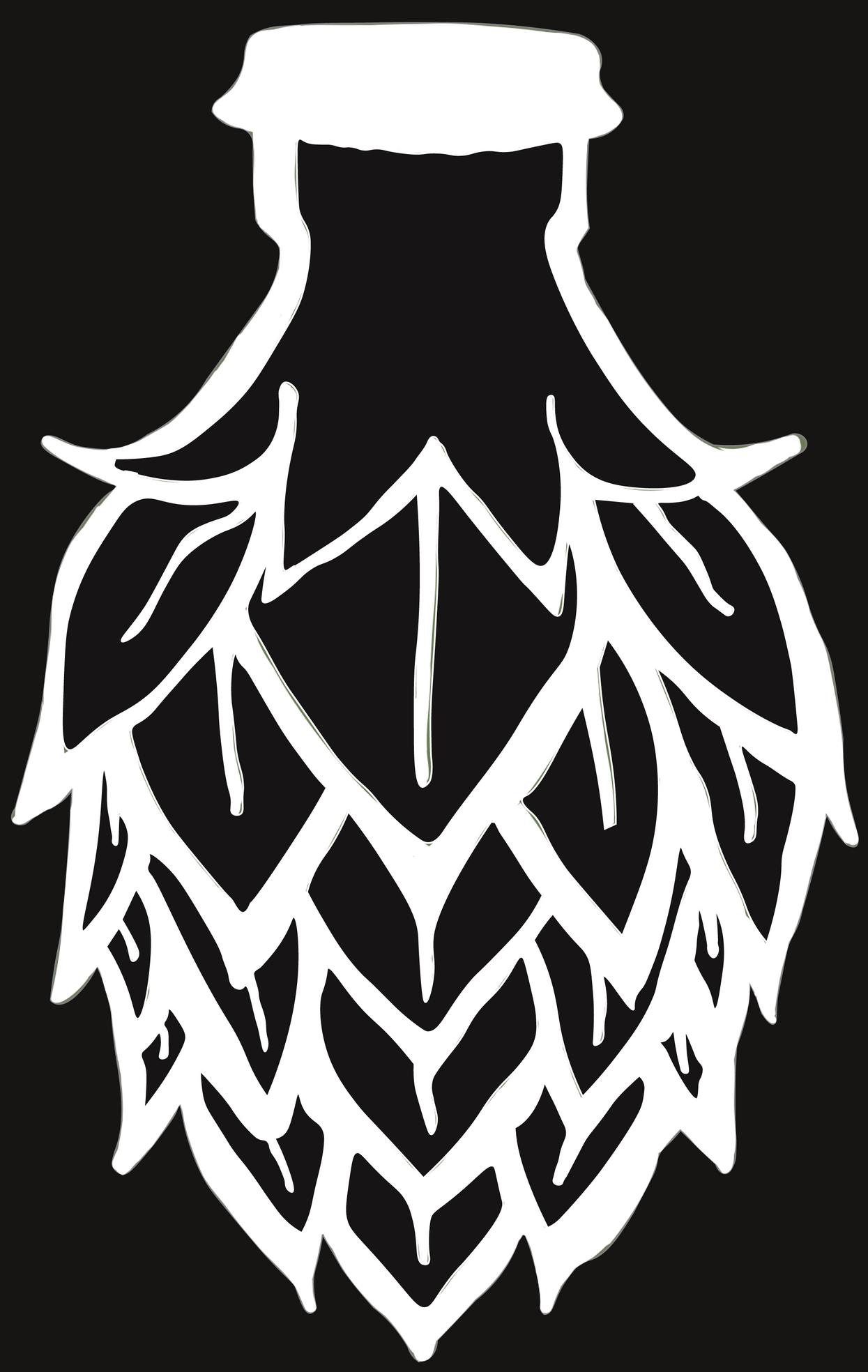 A black and white drawing of a hop on a black background