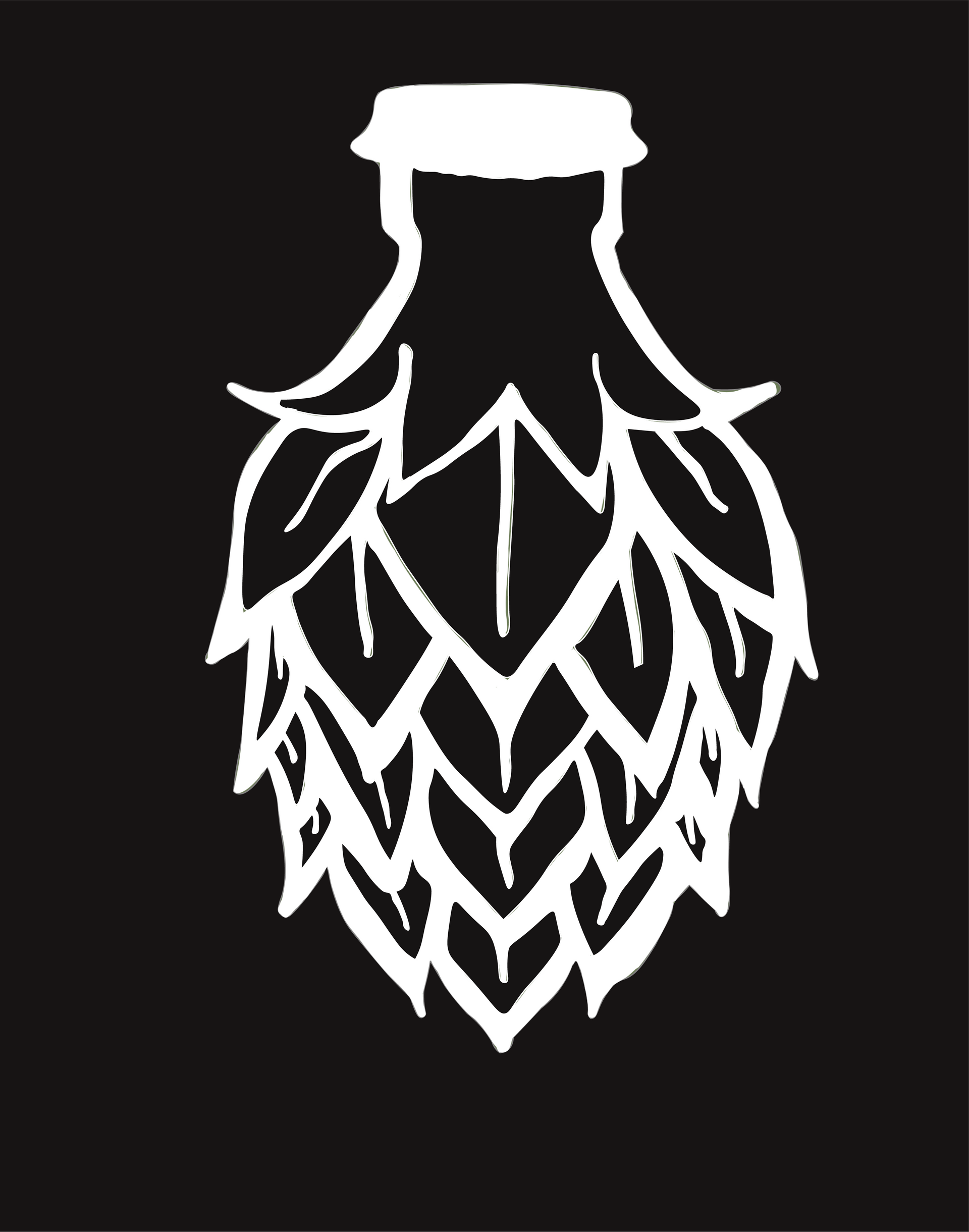 A black and white drawing of a hop on a black background.