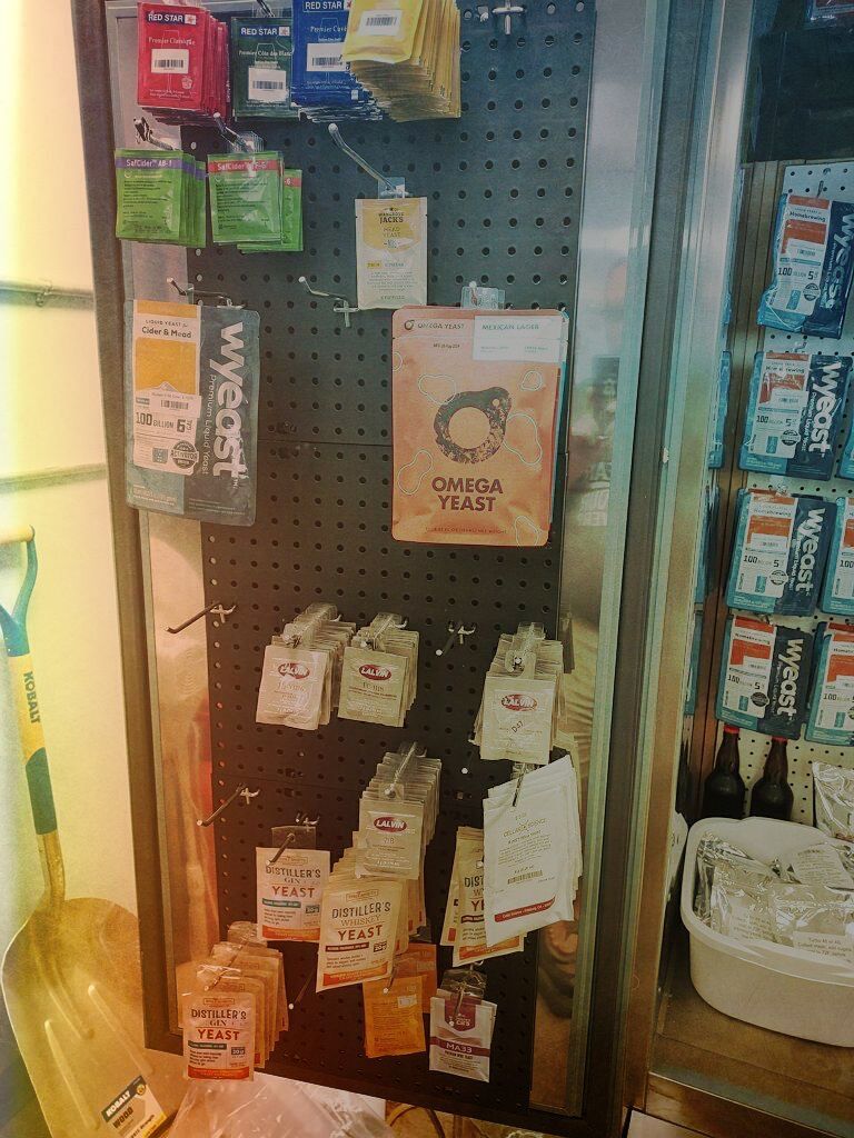 A wall with a bunch of products hanging on it