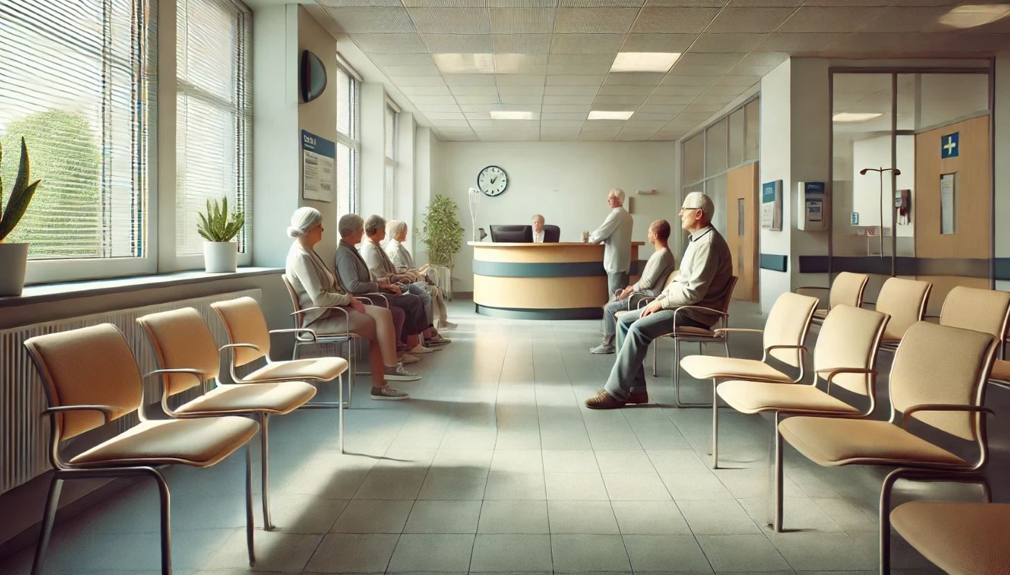 Patienten im Wartezimmer einer Arztpraxis – Symbolbild für Krankentagegeldversicherung ohne Gesundheitsprüfung.