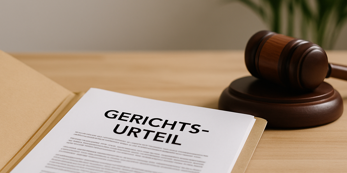 offenes aktenheft mit aufdruck gerichtsurteil auf einem holztisch neben einem richterhammer – sinnbild für juristische grundsatzentscheidungen zur berufsunfähigkeitsversicherung und deren bedeutung für die leistungsprüfung