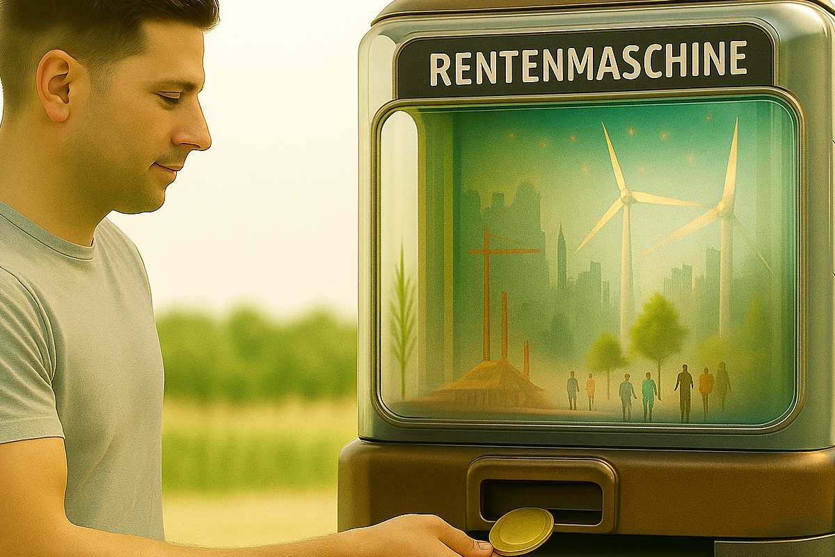 Dieses fotorealistische Bild inszeniert einen jungen Mann, der gezielt eine Münze in eine überdimensionale Glasmaschine einwirft – als visuelle Metapher für planvollen Vermögensaufbau, finanzielle Klarheit und strukturierte Entscheidungen. Das Motiv eignet sich ideal für Beiträge über Finanzberatung, Sparstrategien und den bewussten Umgang mit Geld – etwa im Kontext von ETF-Sparplänen, Vorsorge oder Beratungskonzepten wie dem Drei-Töpfe-Modell.