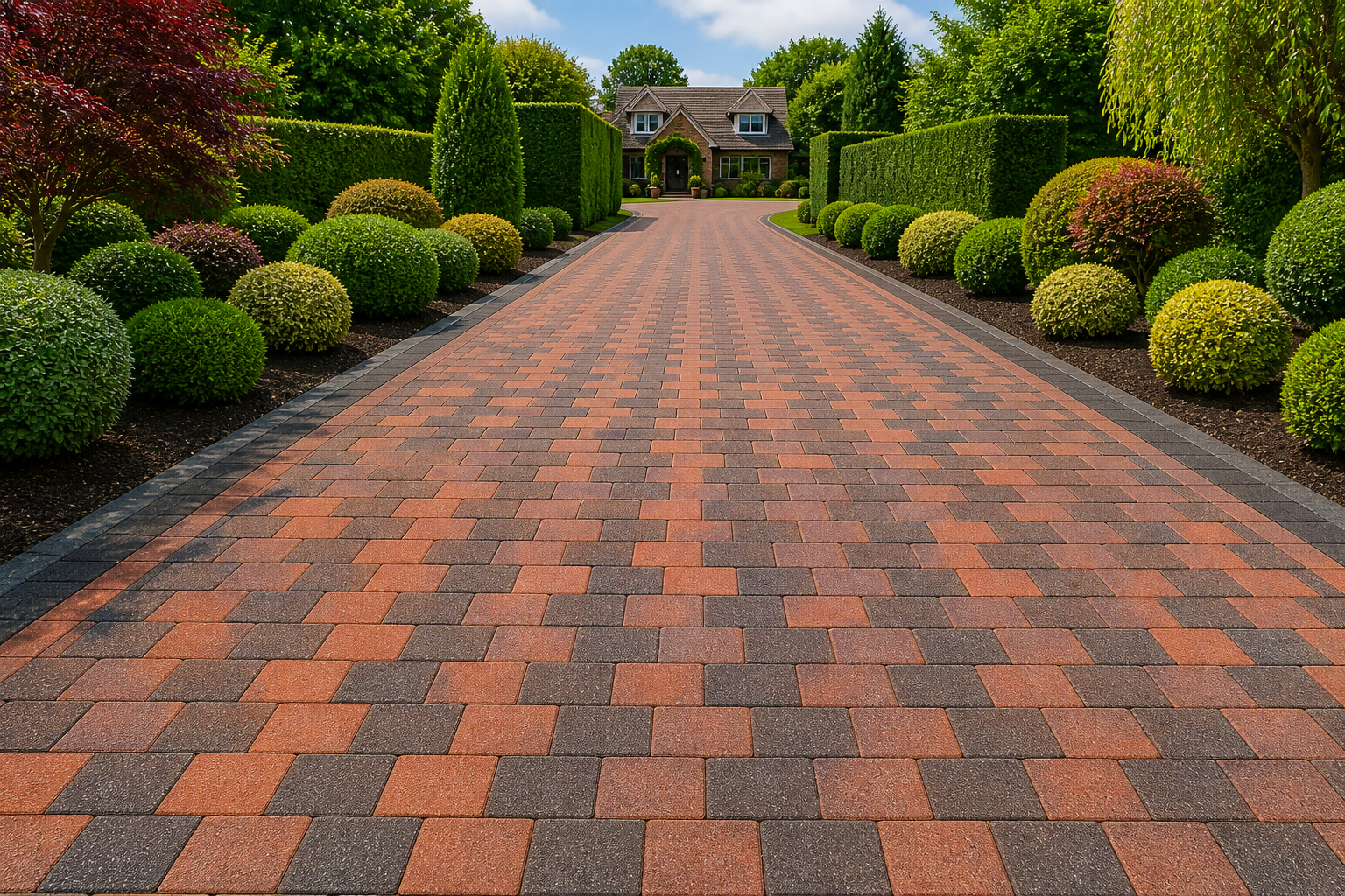 Restored block paving driveway clean and renewed
