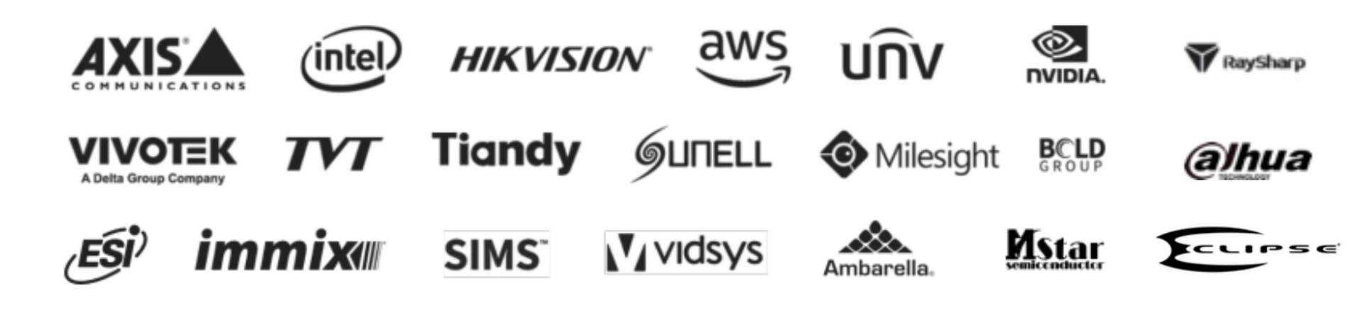 A bunch of logos on a white background including intel Eclipse CCTV