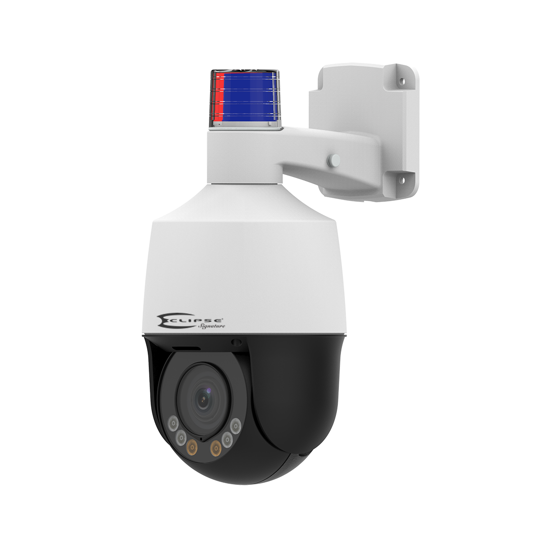 a security camera with a red and blue light attached to it