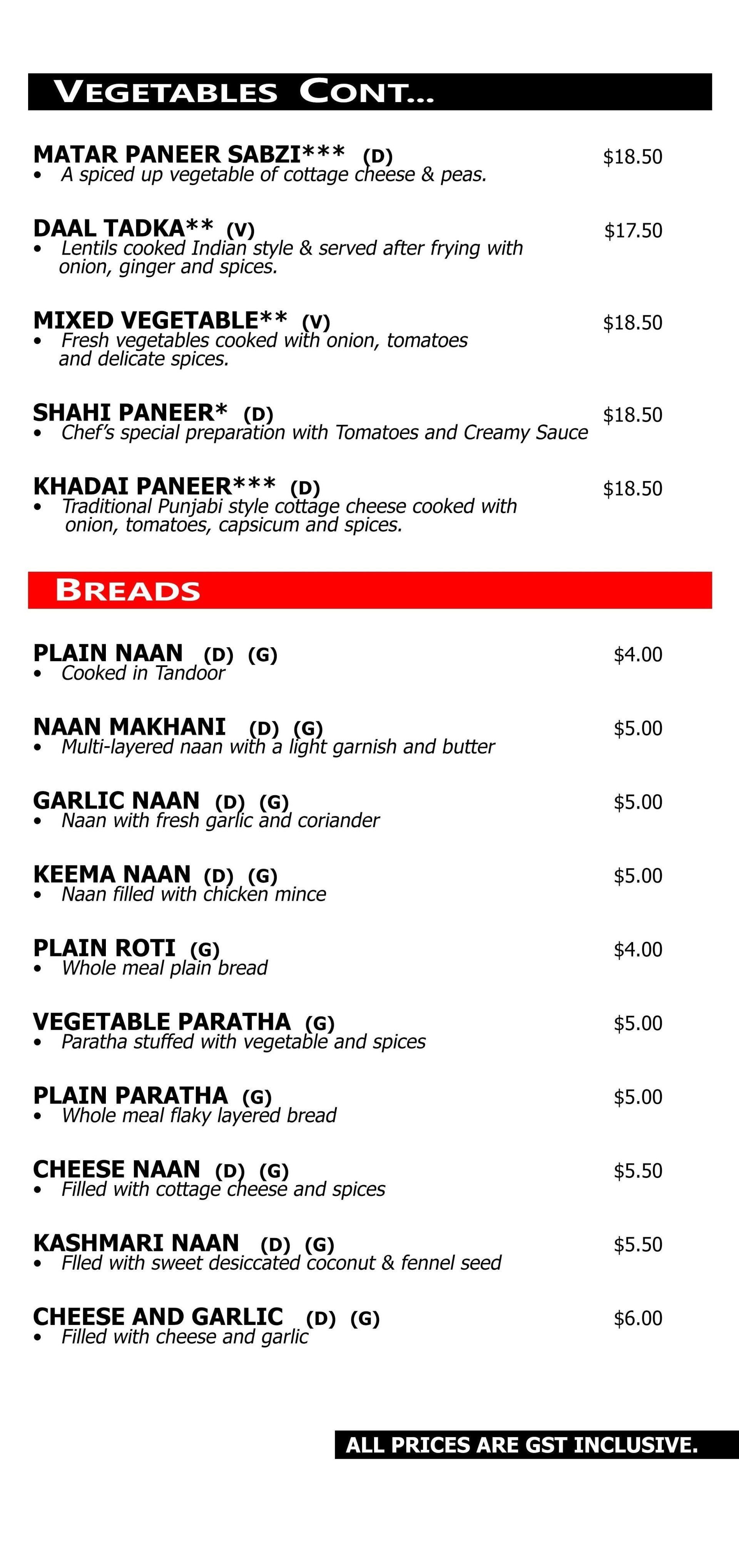 Indian Restaurant Menu