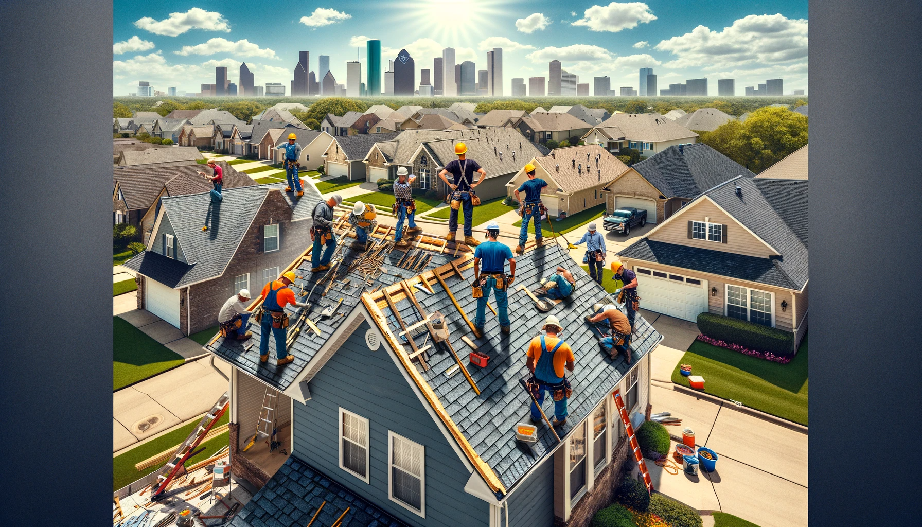 Professional team from one of Houston's top 3 roof replacement companies at work