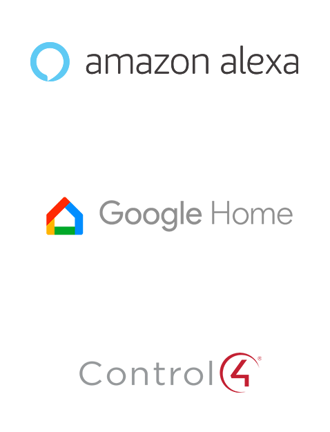 Amazon alexa google home and control 4 logos on a white background