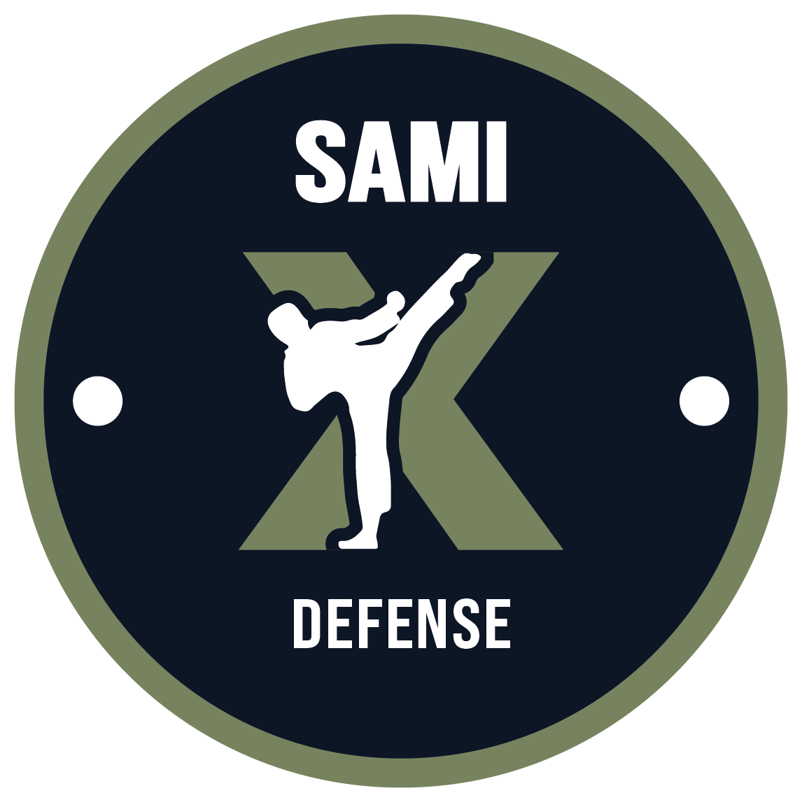 Sami X runder Olivgrüner Badge mit schwarzem Hintergrund