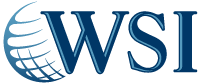 El logotipo de WSI es azul y tiene un globo terráqueo encima.