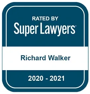 Blue and white Super Lawyers badge for Richard Walker, rated 2020–2021