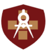 A shield with a cross and compass on it.