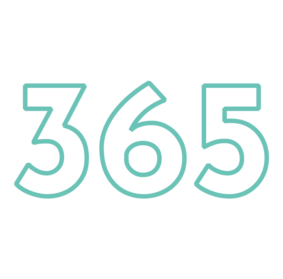 A line drawing of the number 365 on a white background.
