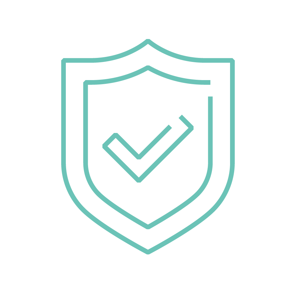 A line drawing of a shield with a check mark on it.