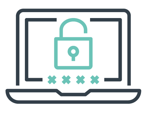 Laptop with an unlocked padlock and password entry.