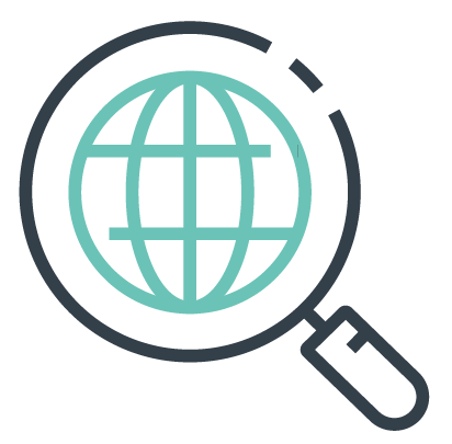 Magnifying glass over a globe; exploration and search concept.