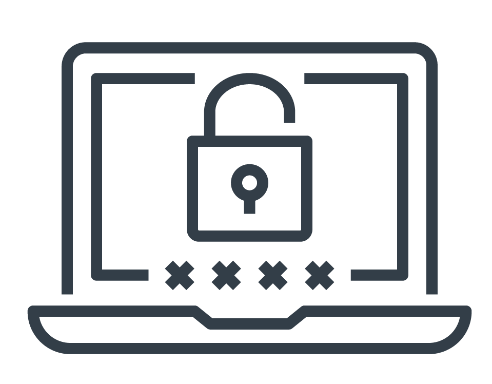 A laptop with a padlock and a password on the screen.