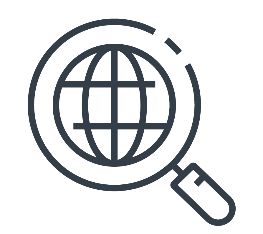 A magnifying glass with a globe inside of it.