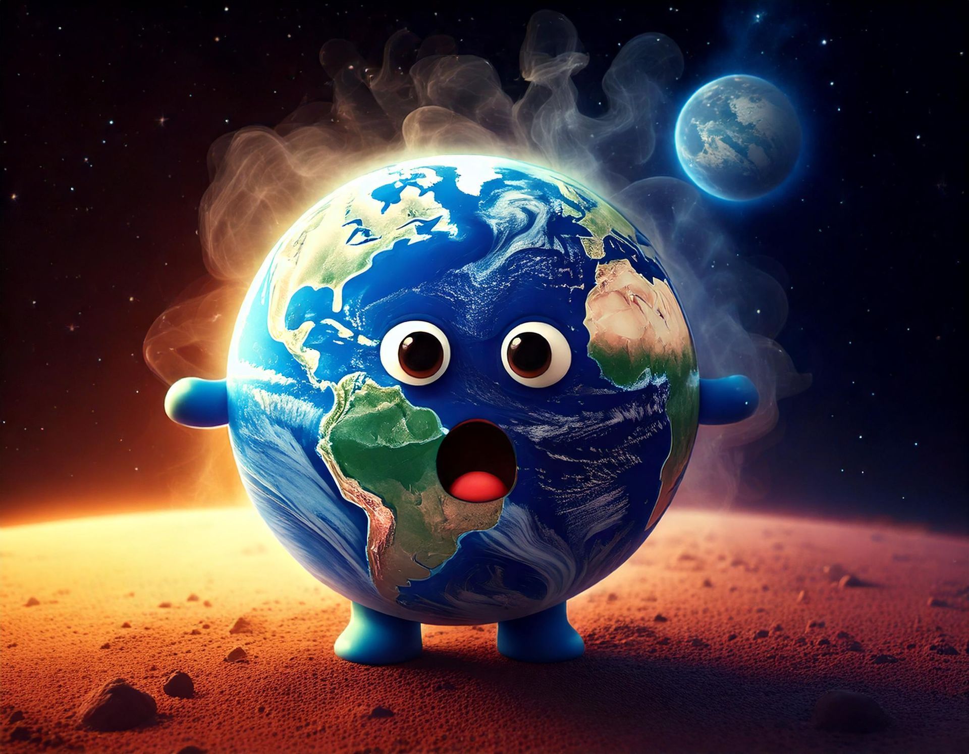Une terre de dessin animé avec un air surpris sur son visage