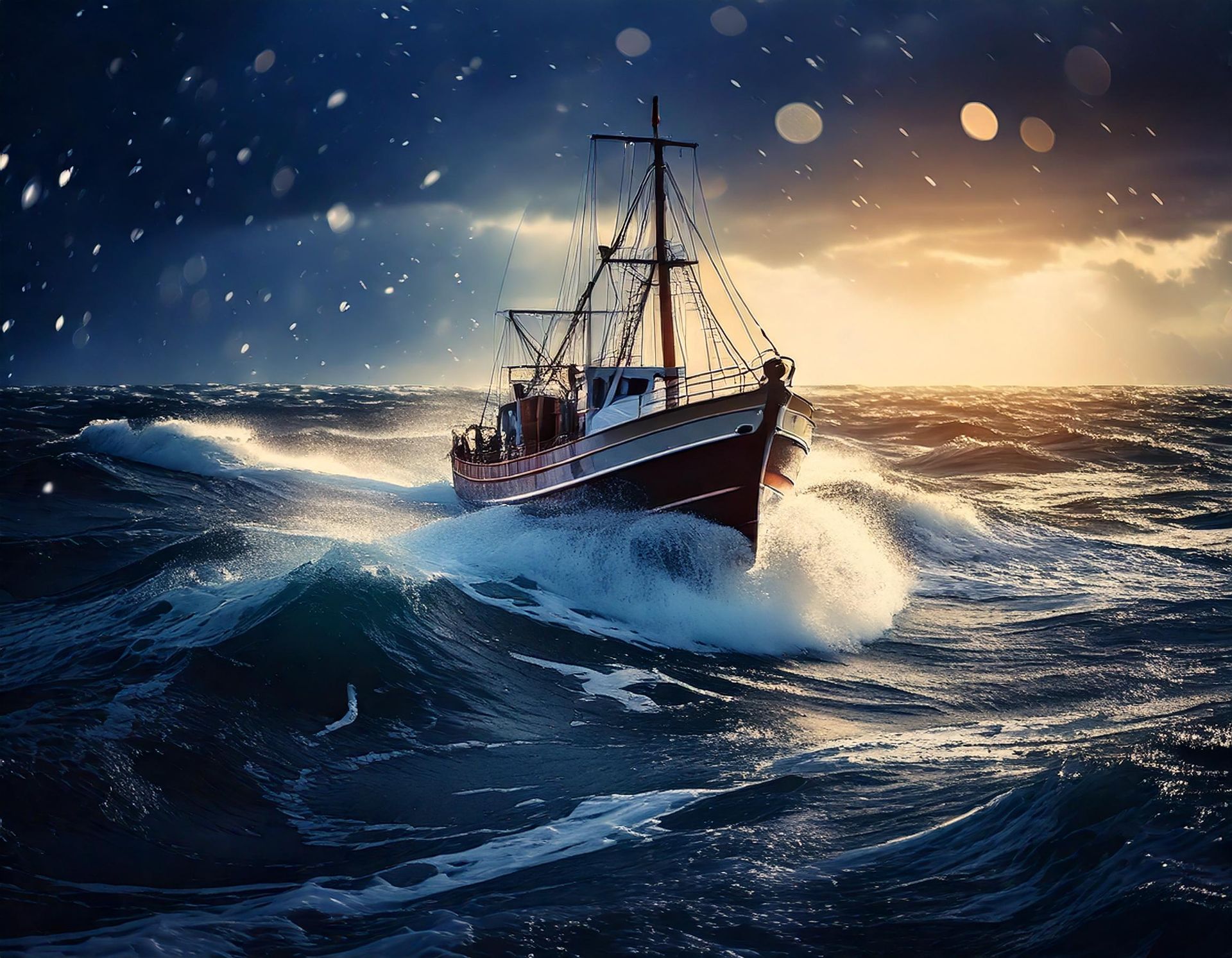 Un bateau flotte sur une grande étendue d'eau