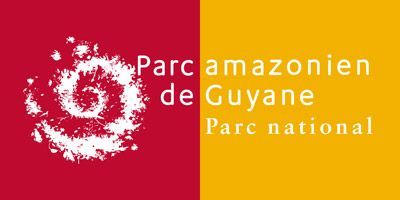 A red and yellow logo for parc amazonien de guyane parc national.
